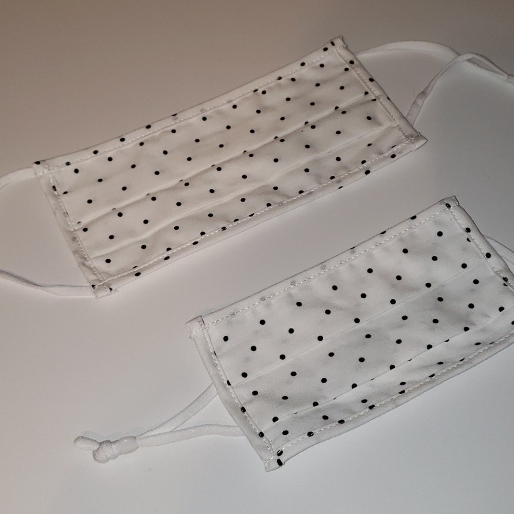 Kid and adult mask set polka dot white red